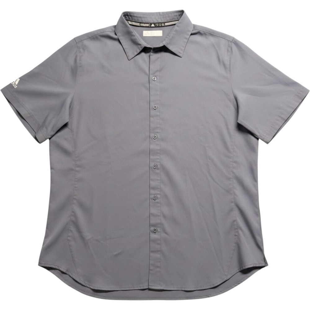 Adidas Mens Short Sleeve Button Down Shirt Gray Performance Golf XL